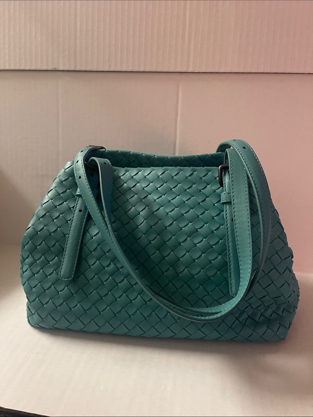 Bottega Veneta Teal Woven Shoulder Bag